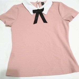 SHEIN privé Bow Front Peter Pan Collar Top (Coral Pink)